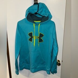 Under Armour Storm Hoodie in Teal/Aqua Blue w/ Neon Yellow Logo & Drawstring MD